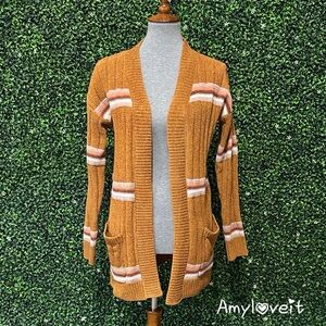 Pink Rose Bronze Stripe Cardigan Sweater #81
